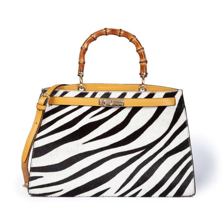 Roberta Gandolfi Lola Pony Large borsa in pelle stampa animalier con manico in vero legno di bambù e tracolla staccabile Online