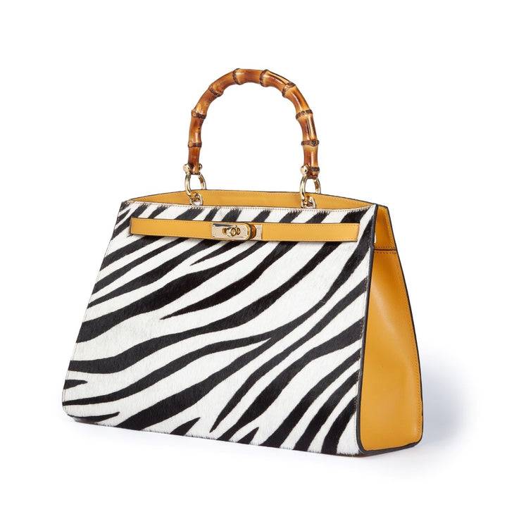 Roberta Gandolfi Lola Pony Large borsa in pelle stampa animalier con manico in vero legno di bambù e tracolla staccabile Online