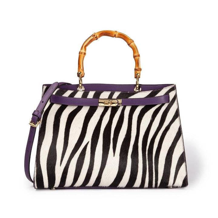 Roberta Gandolfi Lola Pony Large borsa in pelle stampa animalier con manico in vero legno di bambù e tracolla staccabile Outlet