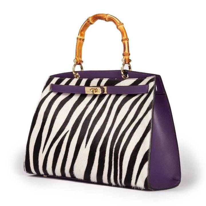 Roberta Gandolfi Lola Pony Large borsa in pelle stampa animalier con manico in vero legno di bambù e tracolla staccabile Outlet