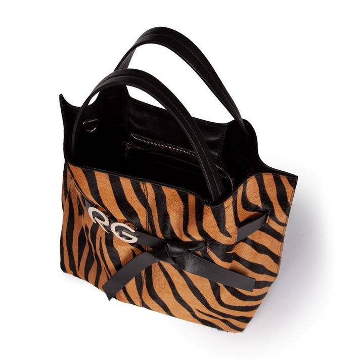 Roberta Gandolfi Dafne pony Large borsa a mano in pelle stampa animalier con tracolla staccabile Vendita Economica