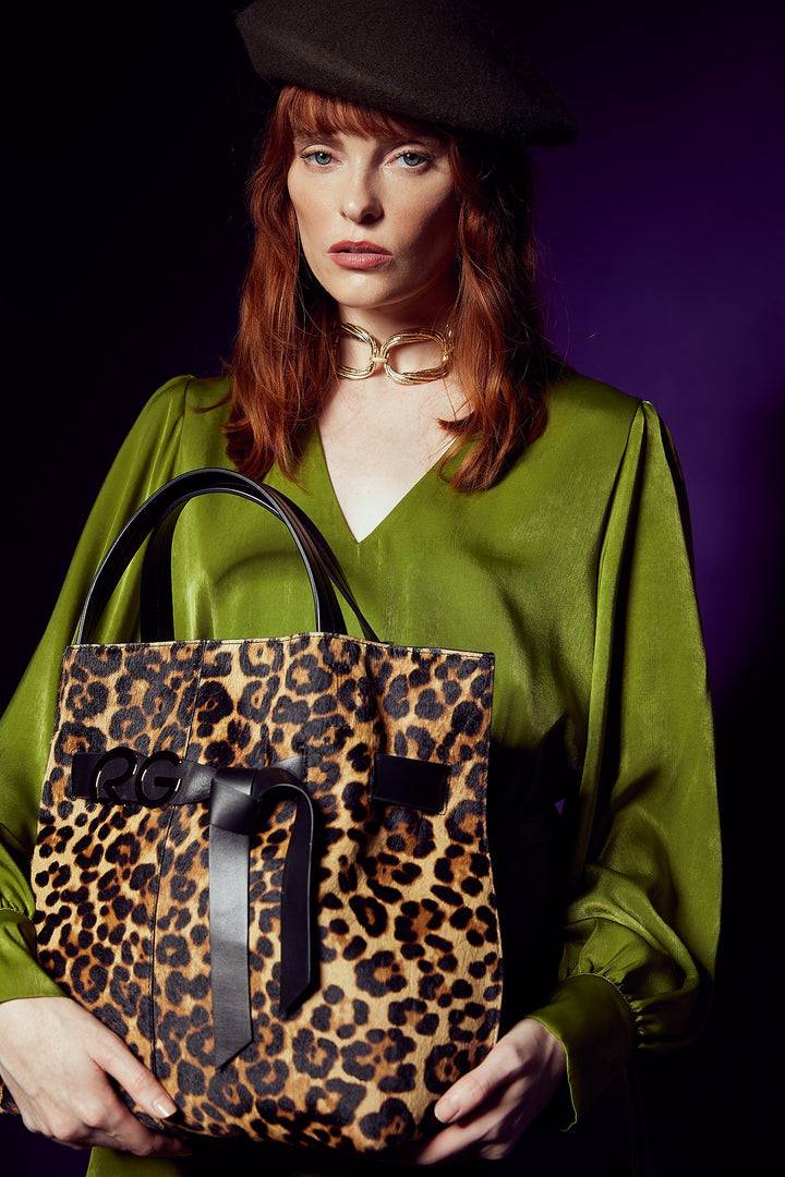 Roberta Gandolfi Dafne pony Large borsa a mano in pelle stampa animalier con tracolla staccabile Vendita Economica