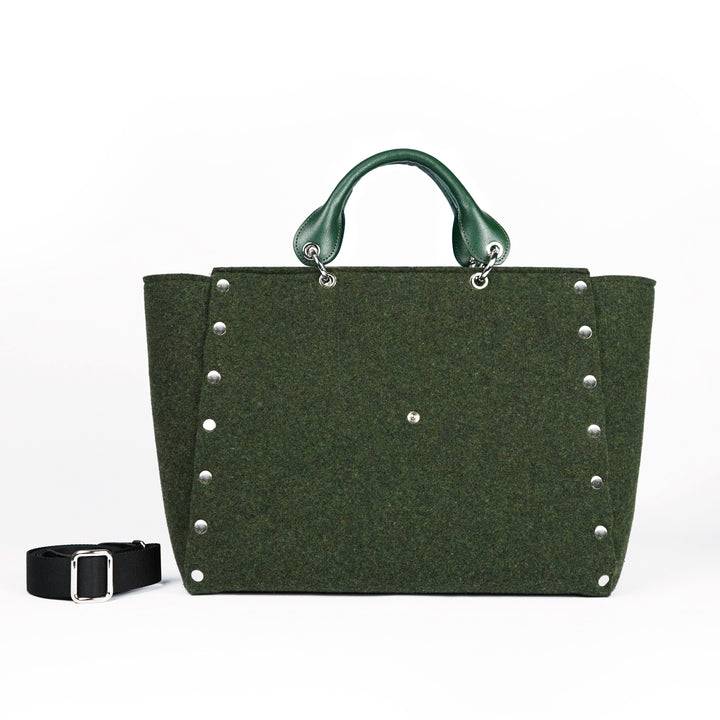 Roberta Gandolfi Rachele Large handbag borsa a mano in tessuto di lana riciclata e finitura in pelle con tasca staccabile In Saldo