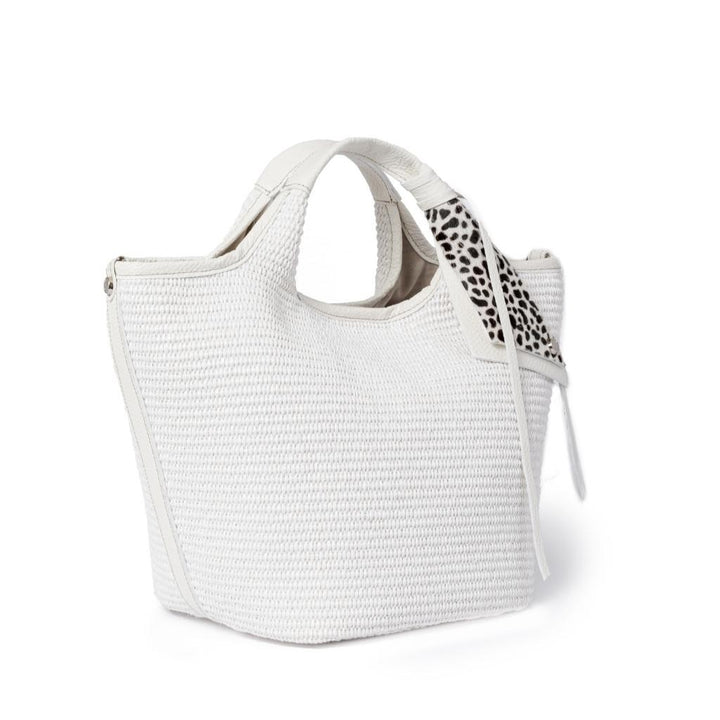 Roberta Gandolfi Beatrice Handbag in raffia con finiture in pelle con dettaglio animalier e tracolla staccabile Offerta esclusiva