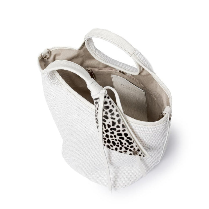 Roberta Gandolfi Beatrice Handbag in raffia con finiture in pelle con dettaglio animalier e tracolla staccabile Offerta esclusiva