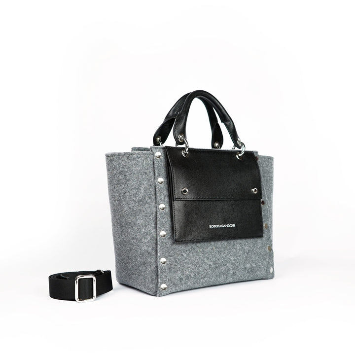 Roberta Gandolfi Rachele handbag borsa a mano in tessuto di lana riciclata e finitura in pelle con tasca staccabile Cyber Monday