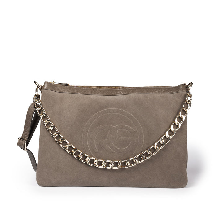 Roberta Gandolfi Alice large borsa in camoscio e pelle martellata con tracolla regolabile e staccabile Offerta temporanea