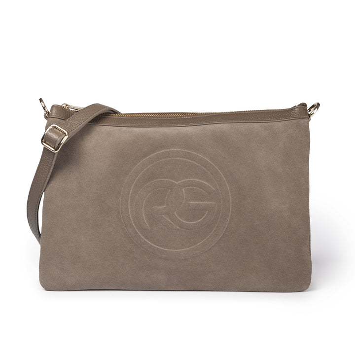 Roberta Gandolfi Alice large borsa in camoscio e pelle martellata con tracolla regolabile e staccabile Offerta temporanea