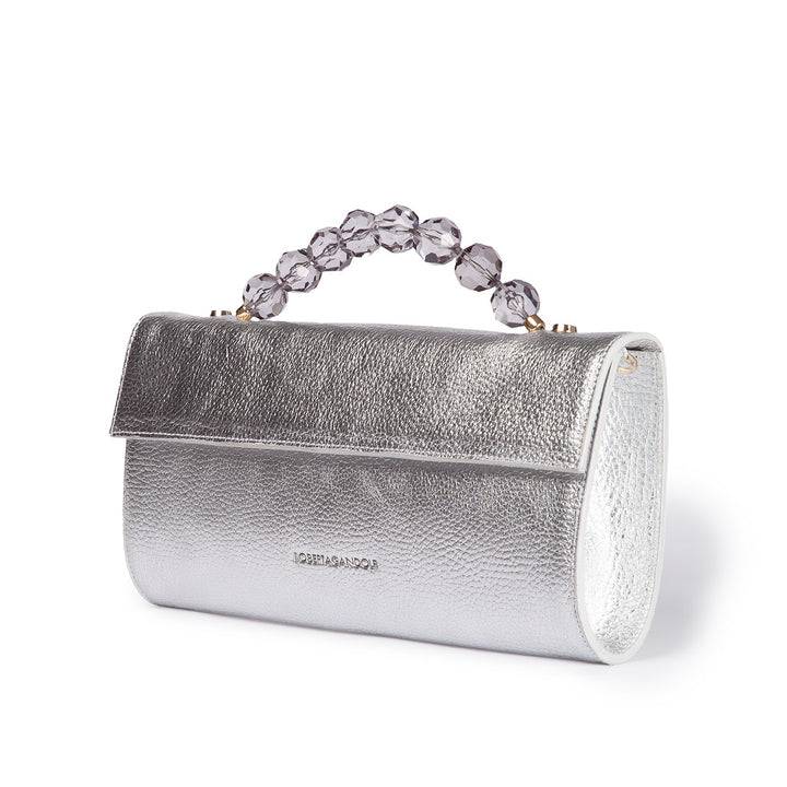 Roberta Gandolfi Julia Boule cluch in pelle metalizzata e manico gioiello con tracolla staccabile e regolabile Super Saving Price