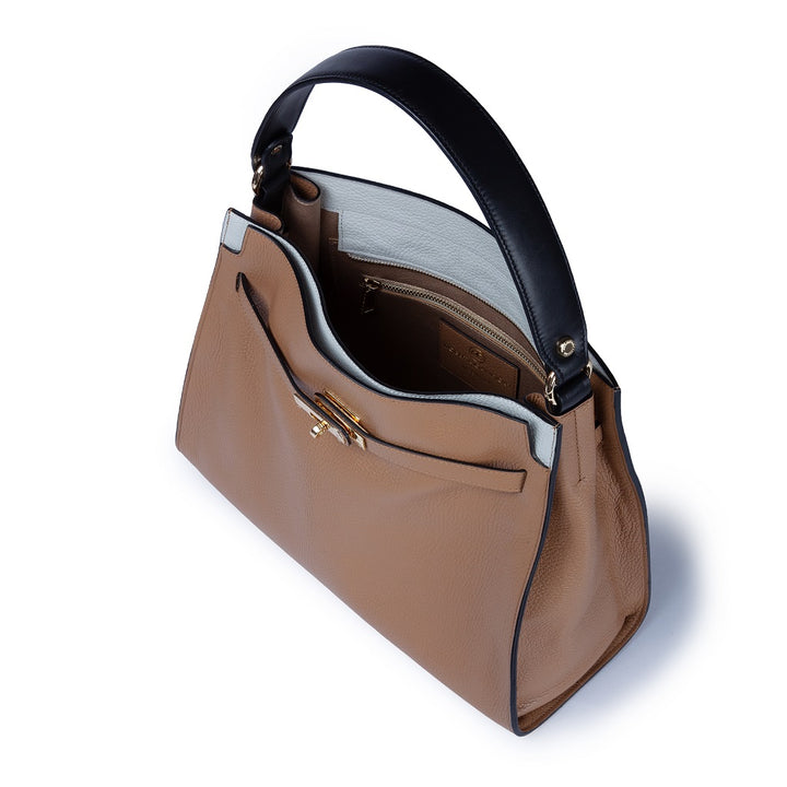 Roberta Gandolfi Frida Satchel in pelle martellata con tracolla logata in tessuto regolabile Negozio