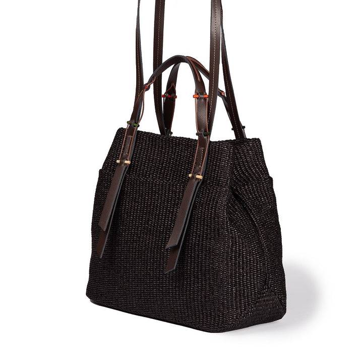 Roberta Gandolfi Fernanda Tote in rafia con finiture in pelle di vitello a doppia portabilità mano o shopping Offerta temporanea