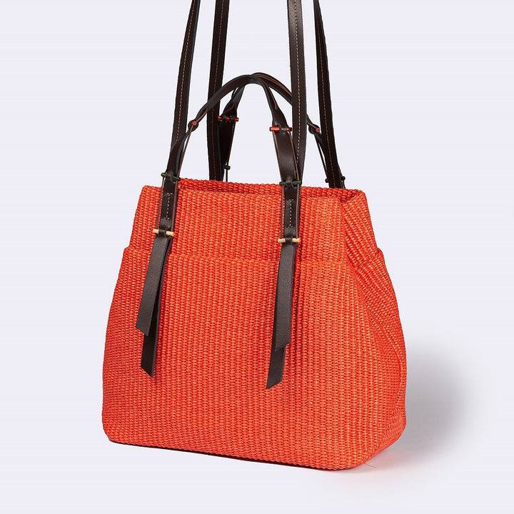 Roberta Gandolfi Fernanda Tote in rafia con finiture in pelle di vitello a doppia portabilità mano o shopping Nuovi prodotti
