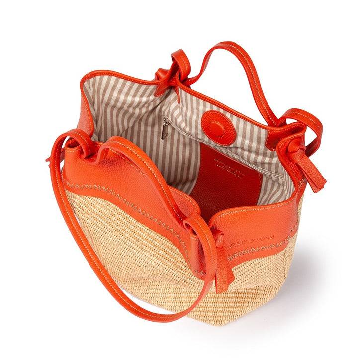 Roberta Gandolfi Ambra large borsa a mano o shopping in rafia e pelle martellata Liquidazione