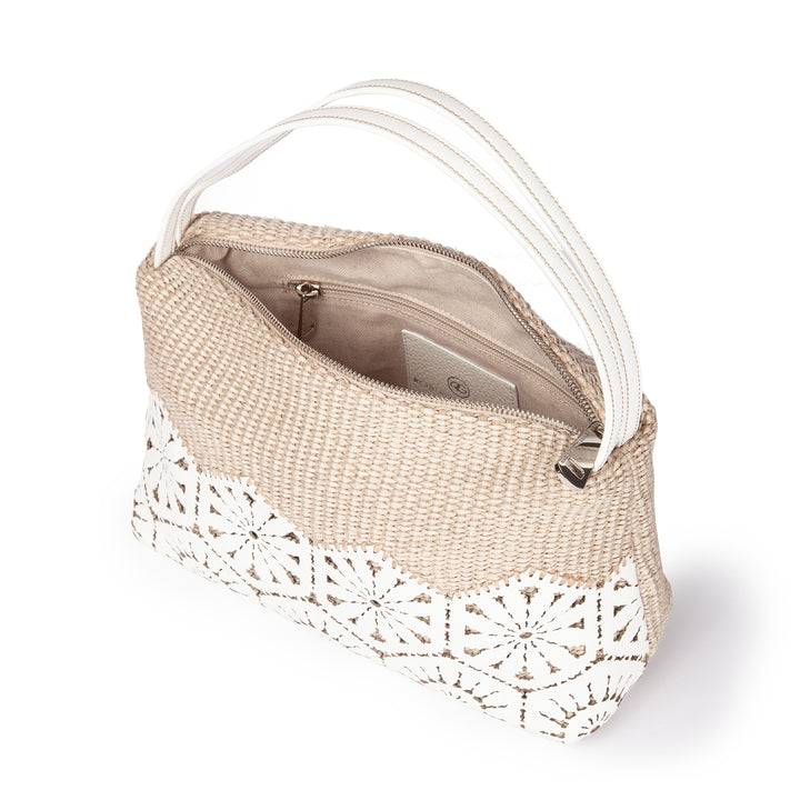 Roberta Gandolfi Giulia baguette in rafia e pelle il pannello tagliato al laser è interamente cucito a mano Super Saving Price