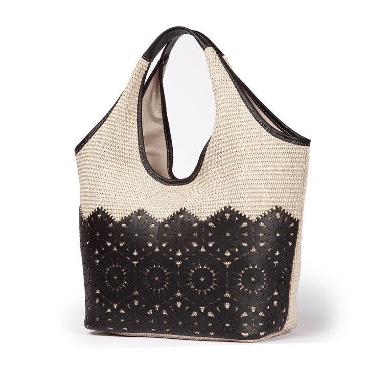 Roberta Gandolfi Giulia Hobo in rafia e pelle il pannello tagliato al laser è interamente cucito a mano Offerta settimanale