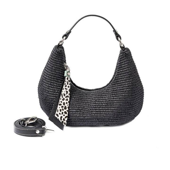 Roberta Gandolfi Beatrice Hobo small in raffia e finiture in pelle con dettaglio animalier e tracolla staccabile Italia