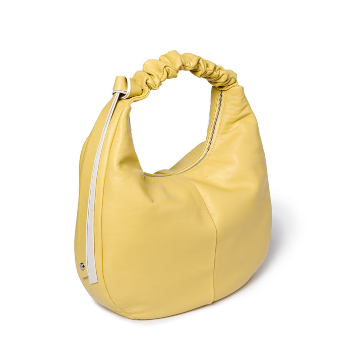 Roberta Gandolfi Azzurro Hobo large in morbida pelle nappa con manico arricciato regolabile Nuovo