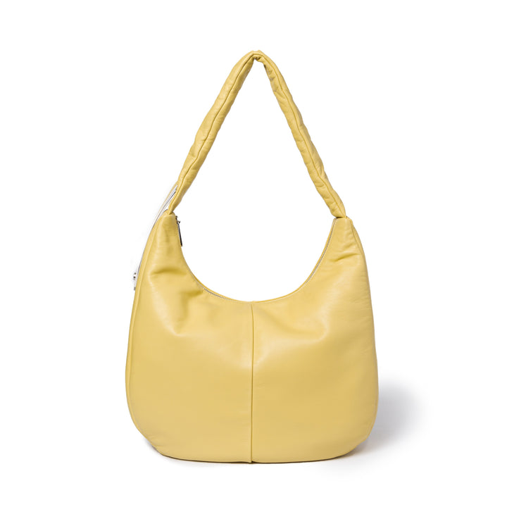 Roberta Gandolfi Azzurro Hobo large in morbida pelle nappa con manico arricciato regolabile Nuovo