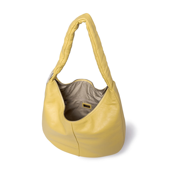 Roberta Gandolfi Azzurro Hobo large in morbida pelle nappa con manico arricciato regolabile Nuovo