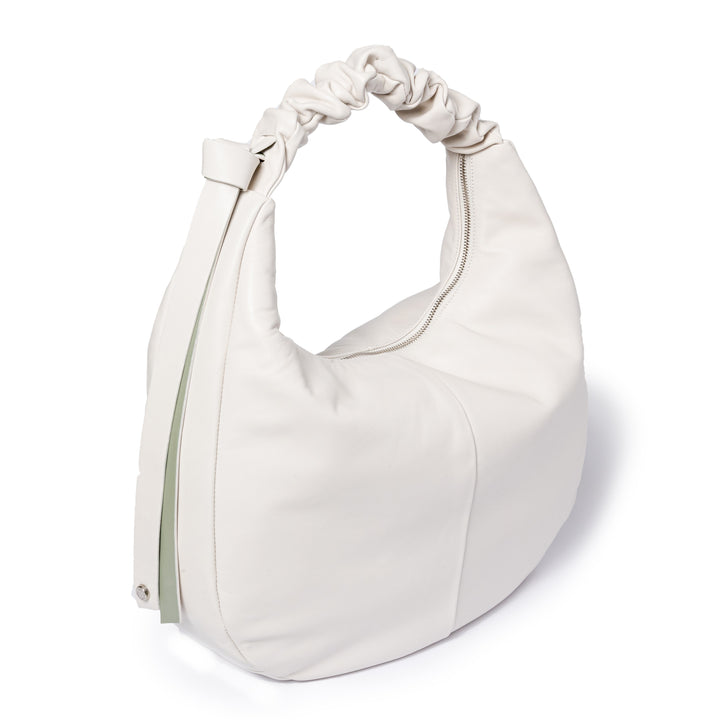 Roberta Gandolfi Azzurro Hobo large in morbida pelle nappa con manico arricciato regolabile Vendita
