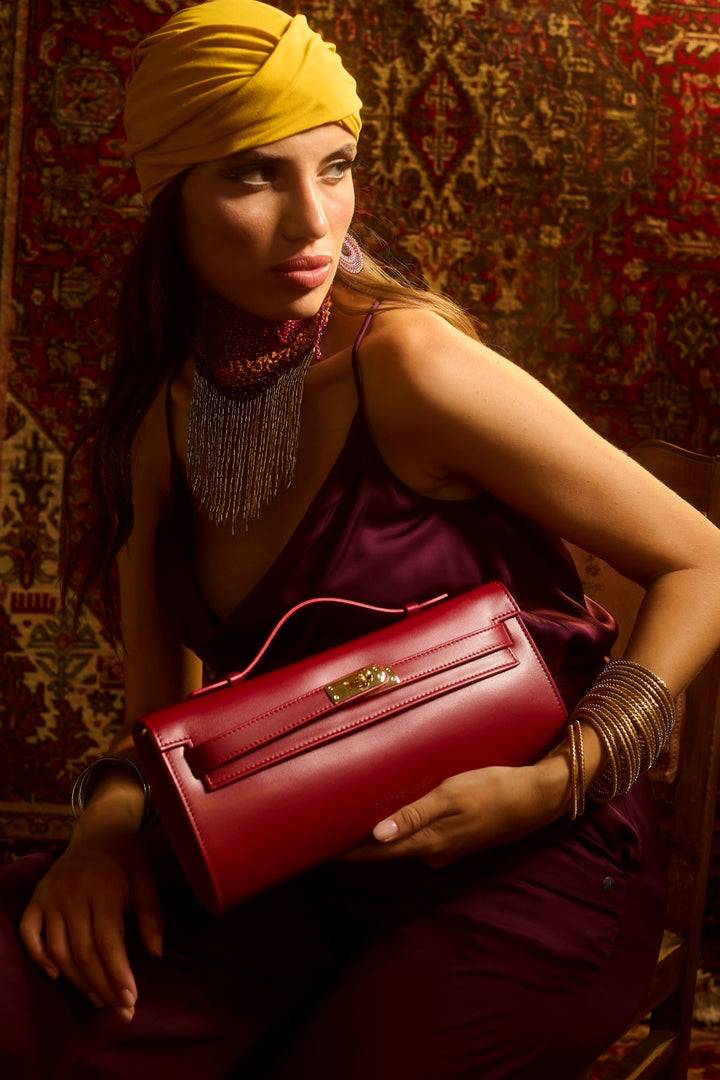 Roberta Gandolfi Jade cluch borsa in pelle con chiusura manico retrattile e tracolla staccabile e regolabile Prezzo Ridotto