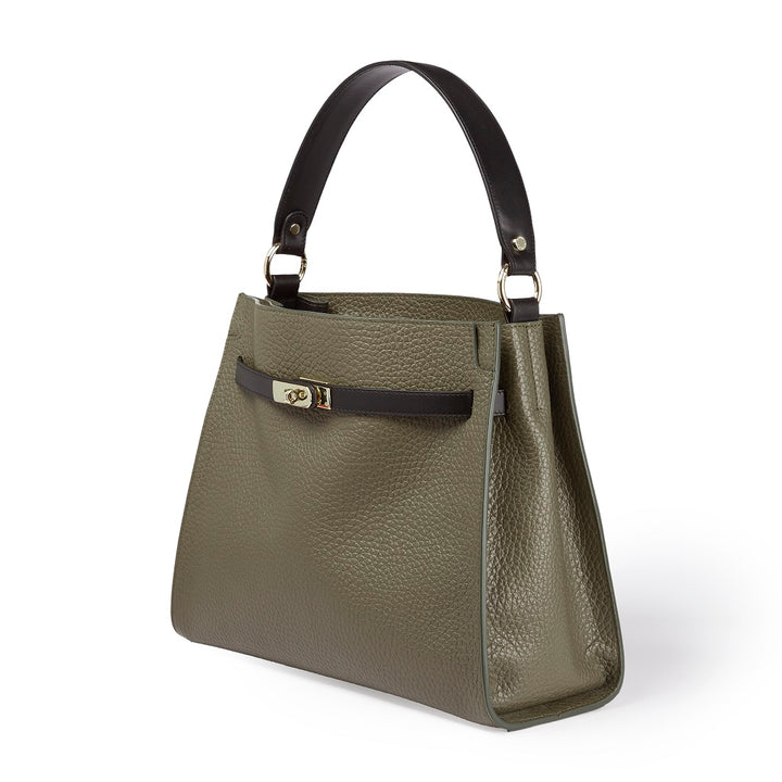 Roberta Gandolfi Frida Satchel in pelle martellata con tracolla logata in tessuto regolabile Negozio online di fabbrica