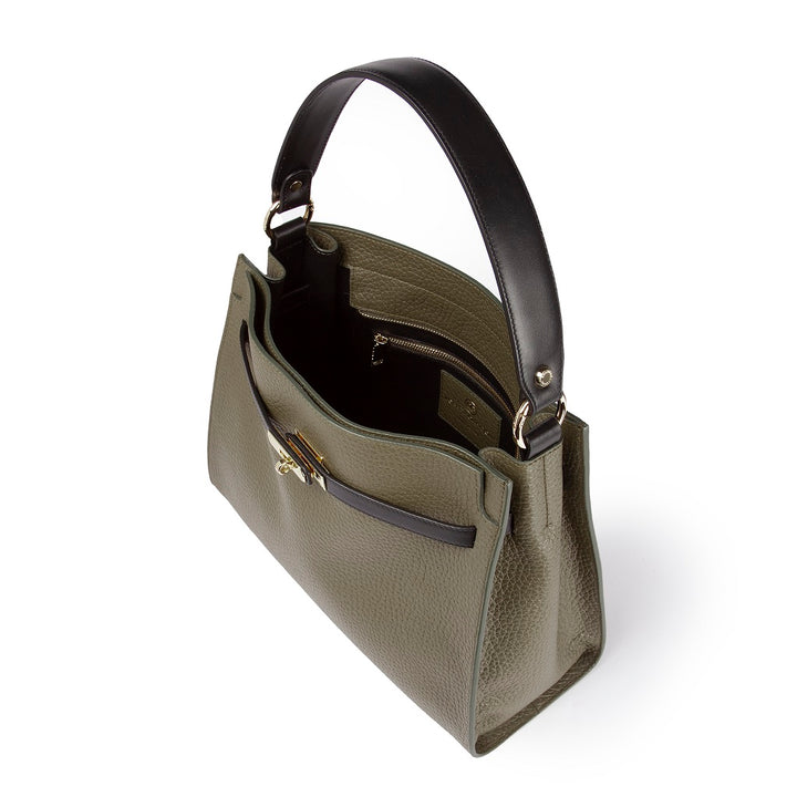 Roberta Gandolfi Frida Satchel in pelle martellata con tracolla logata in tessuto regolabile Negozio online di fabbrica