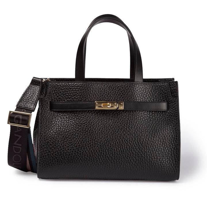 Roberta Gandolfi Frida Handbag in pelle martellata con tracolla logata in tessuto regolabile Offerta speciale