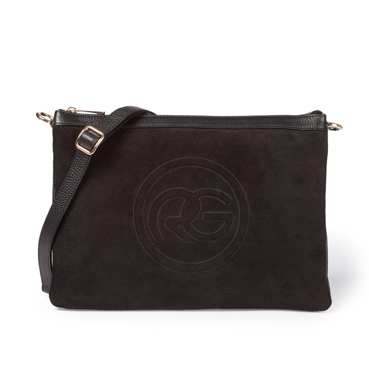 Roberta Gandolfi Alice large borsa in camoscio e pelle martellata con tracolla regolabile e staccabile 2025