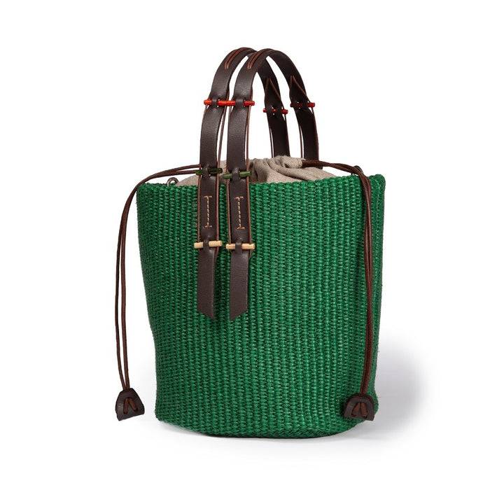 Roberta Gandolfi Fernanda Bucket in rafia con finiture in pelle di vitello con tracolla staccabile Offerta