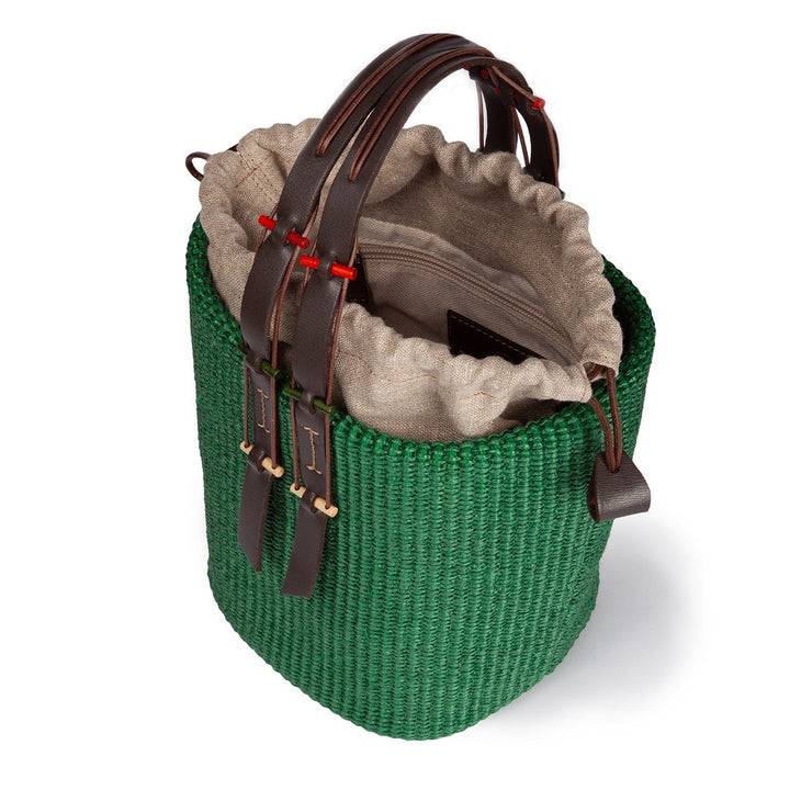 Roberta Gandolfi Fernanda Bucket in rafia con finiture in pelle di vitello con tracolla staccabile Offerta