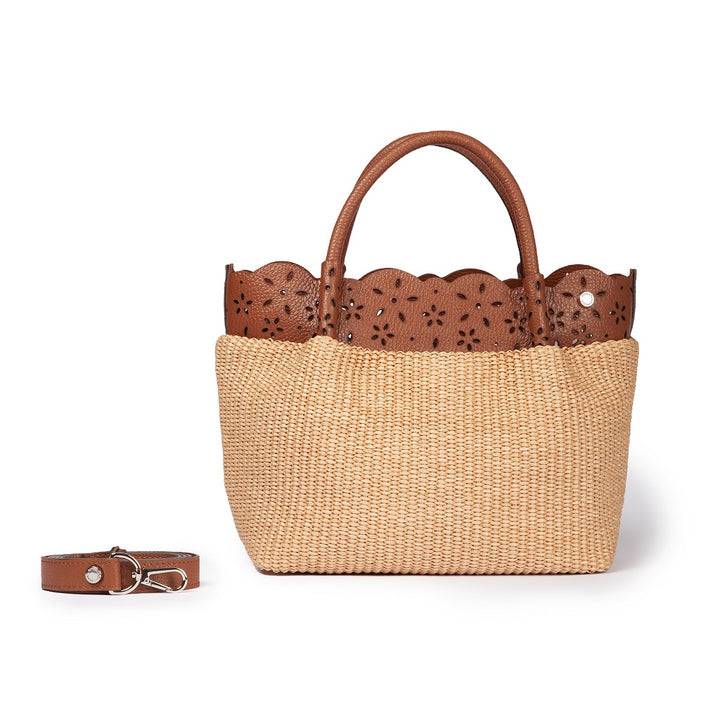 Roberta Gandolfi Diletta Handbag in rafia con balza in pelle laserata con tracolla staccabile Latest fashion