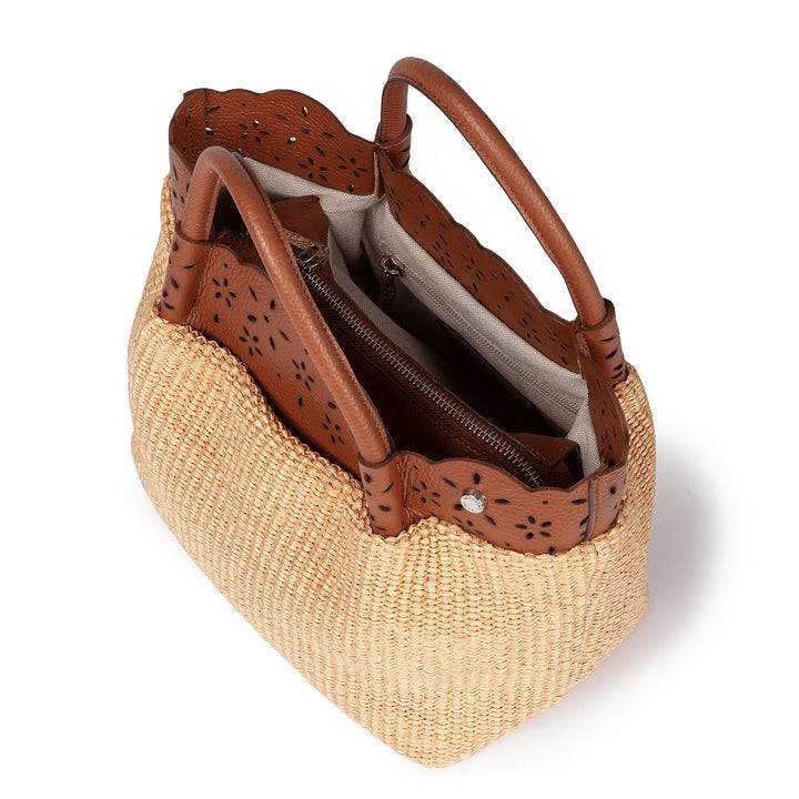 Roberta Gandolfi Diletta Handbag in rafia con balza in pelle laserata con tracolla staccabile Latest fashion