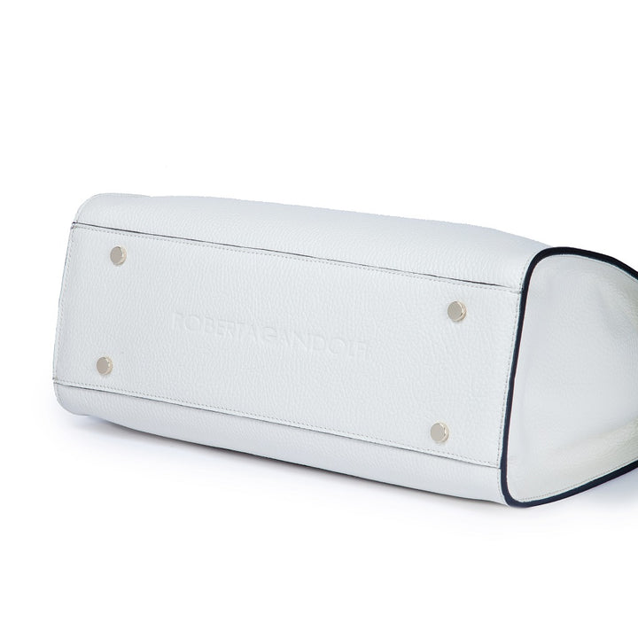 Roberta Gandolfi Frida Satchel in pelle martellata con tracolla logata in tessuto regolabile Offerta speciale della fabbrica