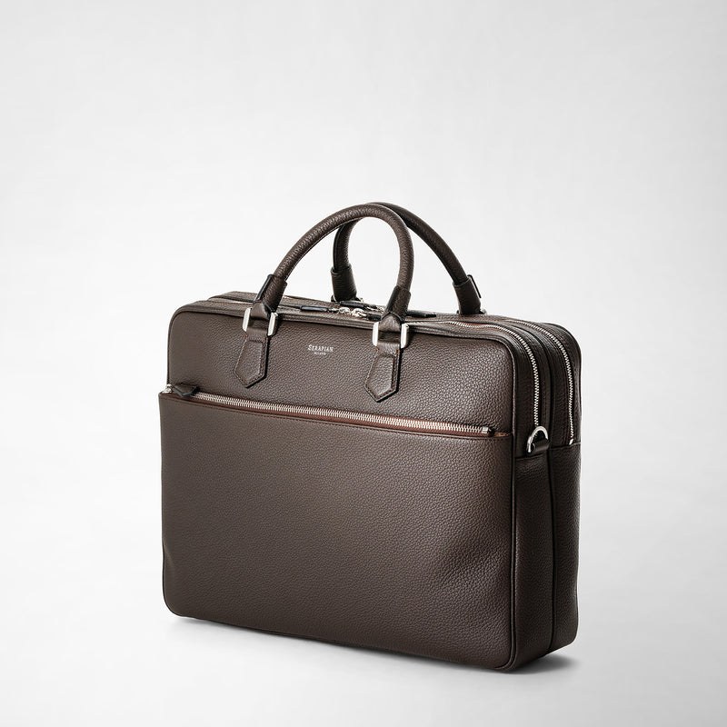 Serapian Borsa business grande in pelle cachemire espresso Vendita Calda