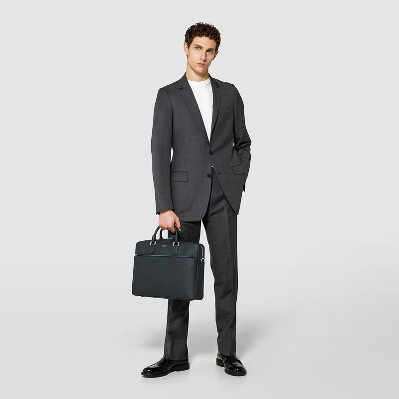 Serapian Borsa business slim in pelle cachemire blu navy Moda
