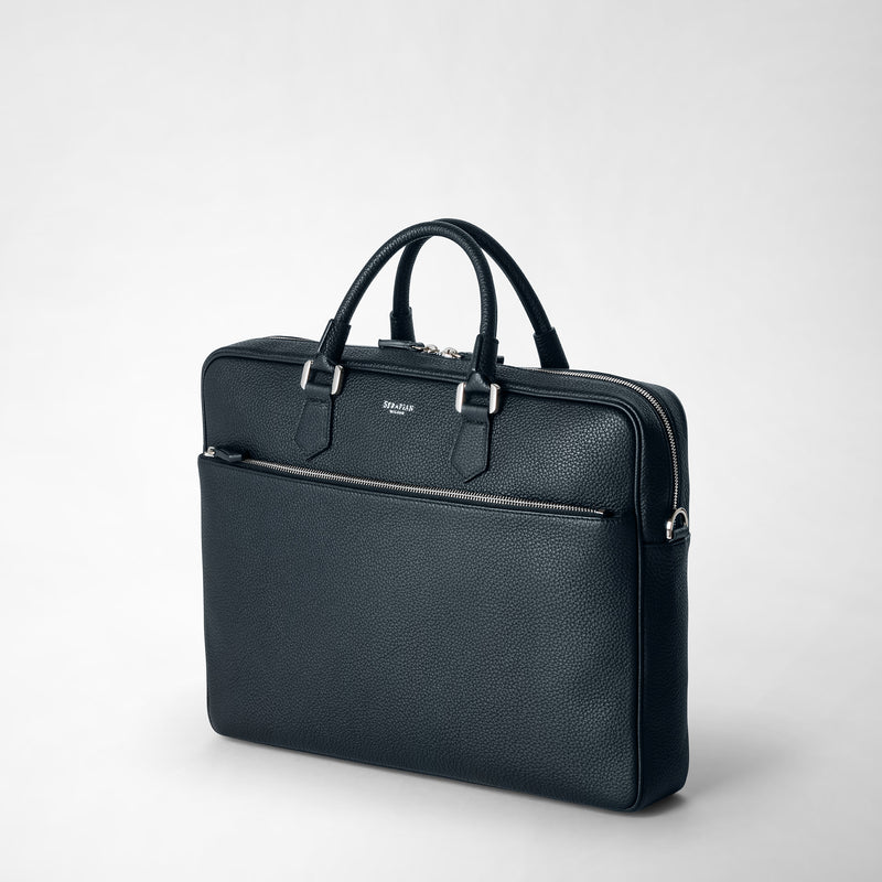 Serapian Borsa business slim in pelle cachemire blu navy Moda