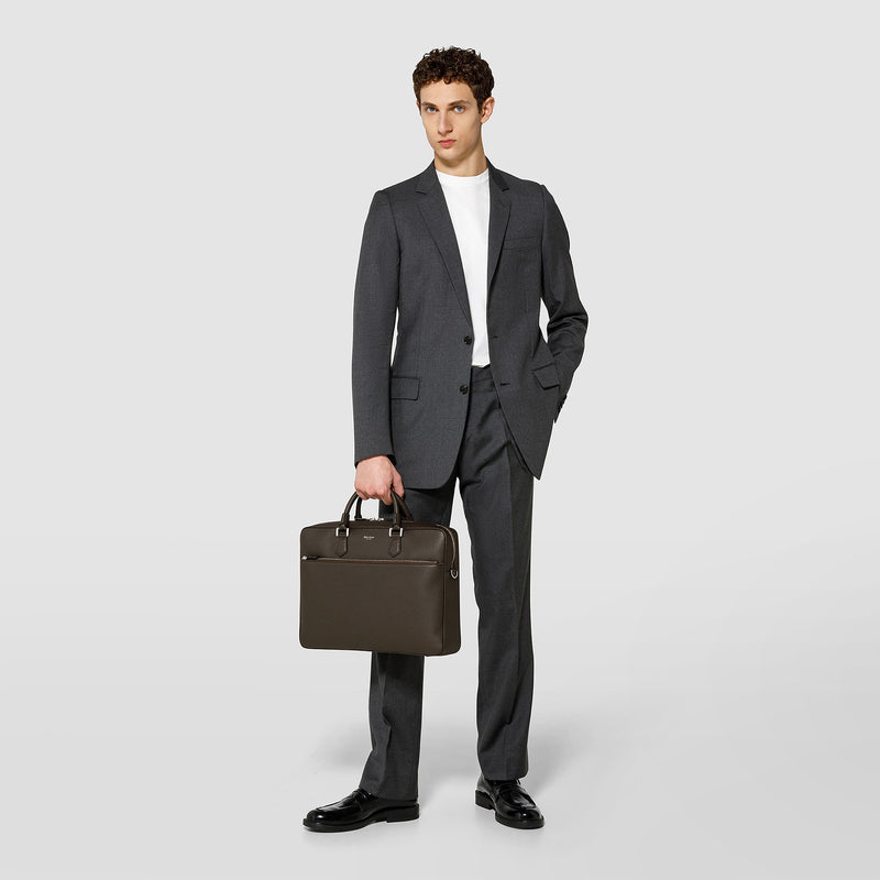 Serapian Borsa business slim in pelle cachemire espresso 2025