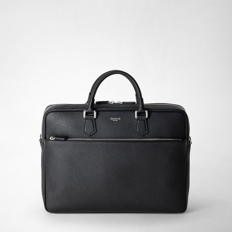 Serapian Borsa business slim in pelle cachemire nero Italy