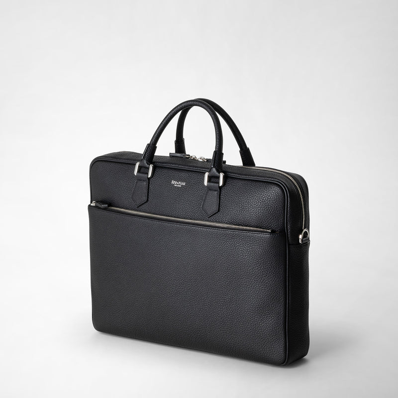 Serapian Borsa business slim in pelle cachemire nero Italy