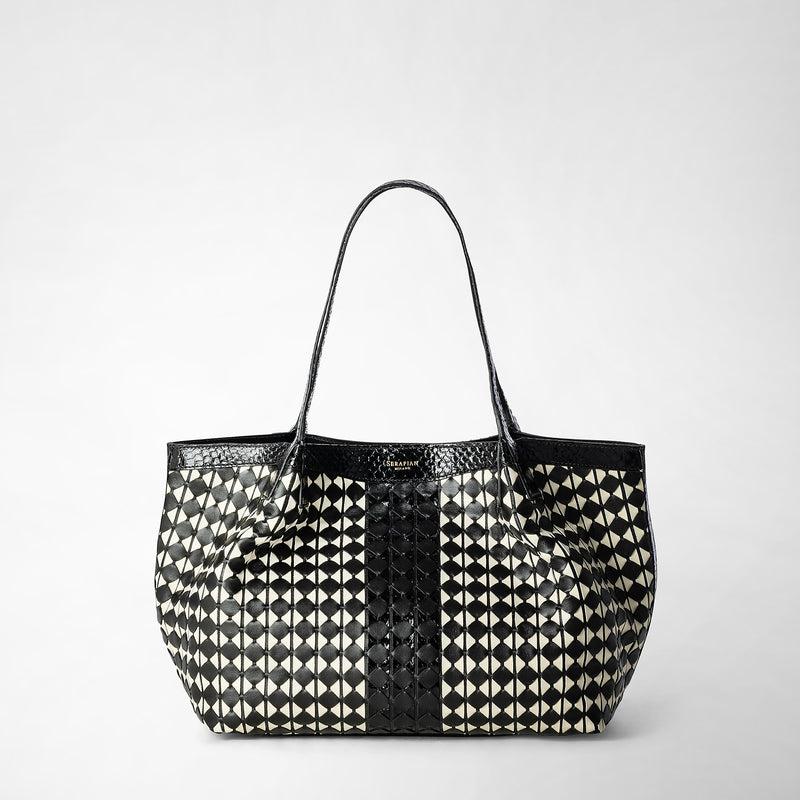 Serapian Small secret tote bag mosaico elaphe black- off white Promozione Limitata