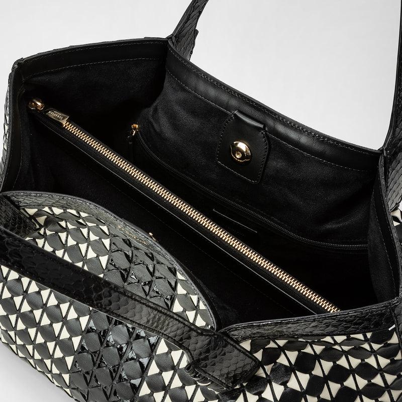 Serapian Small secret tote bag mosaico elaphe black- off white Promozione Limitata