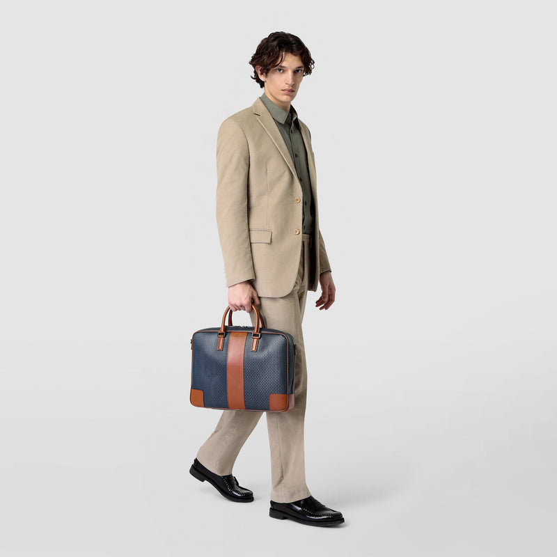 Serapian Borsa business slim in stepan blu oceano-cuoio