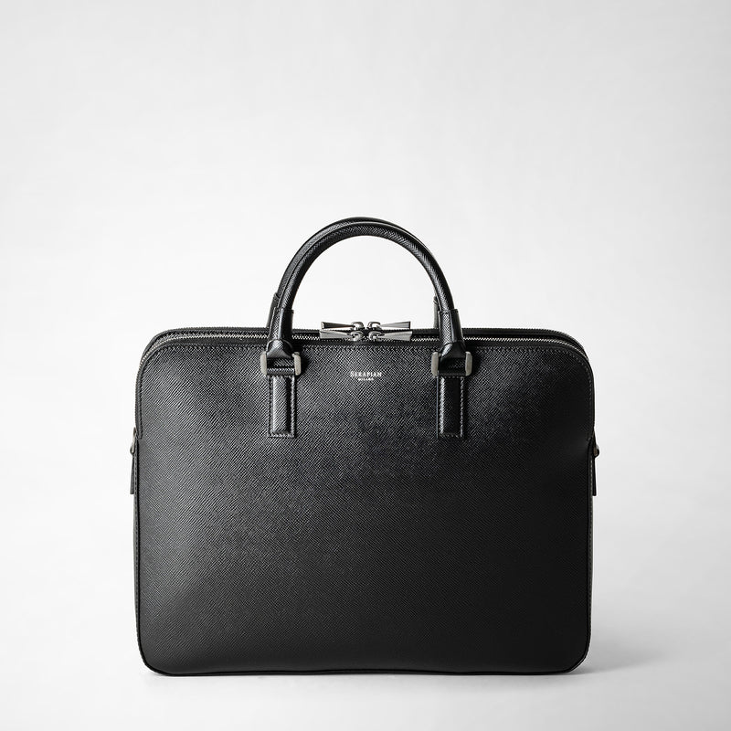 Serapian Borsa business slim doppia zip pelle evoluzione nero Sconto