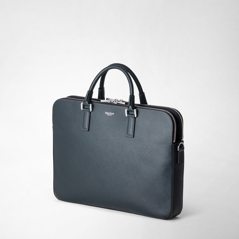 Serapian Borsa business slim doppia zip pelle evoluzione blu Outlet