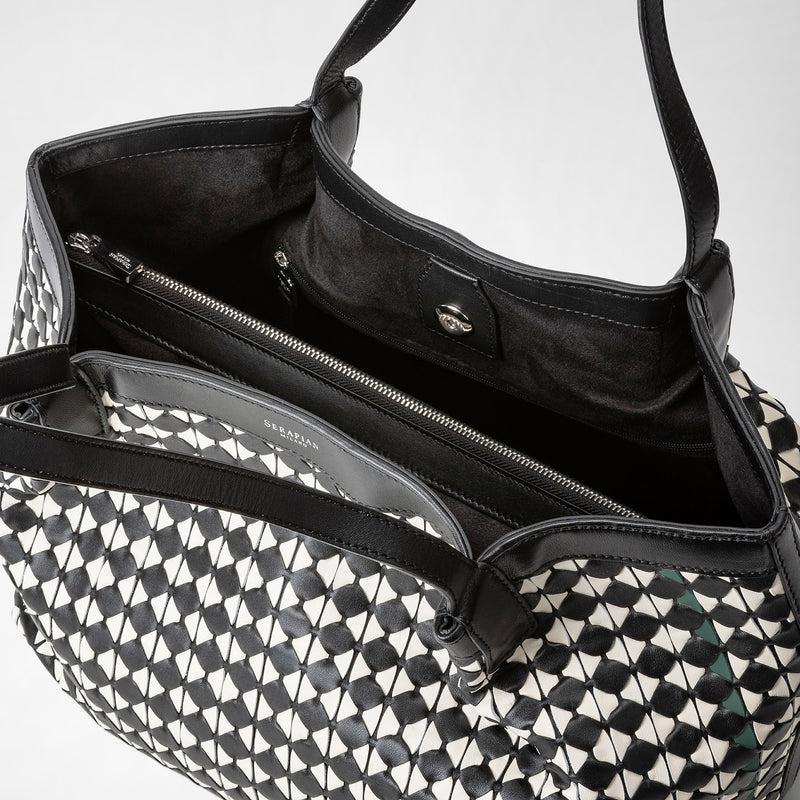 Serapian Tote bag secret piccola in mosaico nero-panna I Più Venduti
