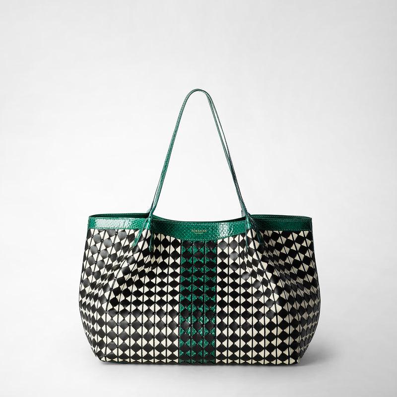 Serapian Small secret tote bag mosaico elaphe black-emerald Nuovo