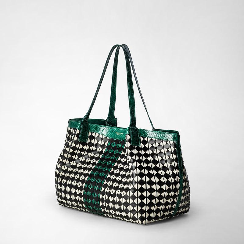 Serapian Small secret tote bag mosaico elaphe black-emerald Nuovo