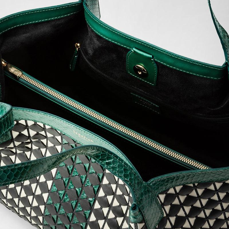 Serapian Small secret tote bag mosaico elaphe black-emerald Nuovo