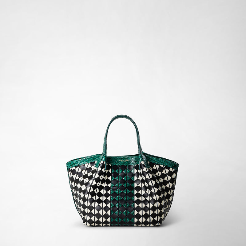 Serapian Mini secret bag mosaico elaphe black-white-emerald Economico